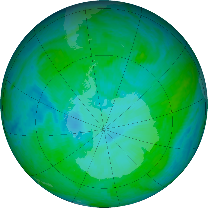 Antarctic ozone map for 06 January 2002